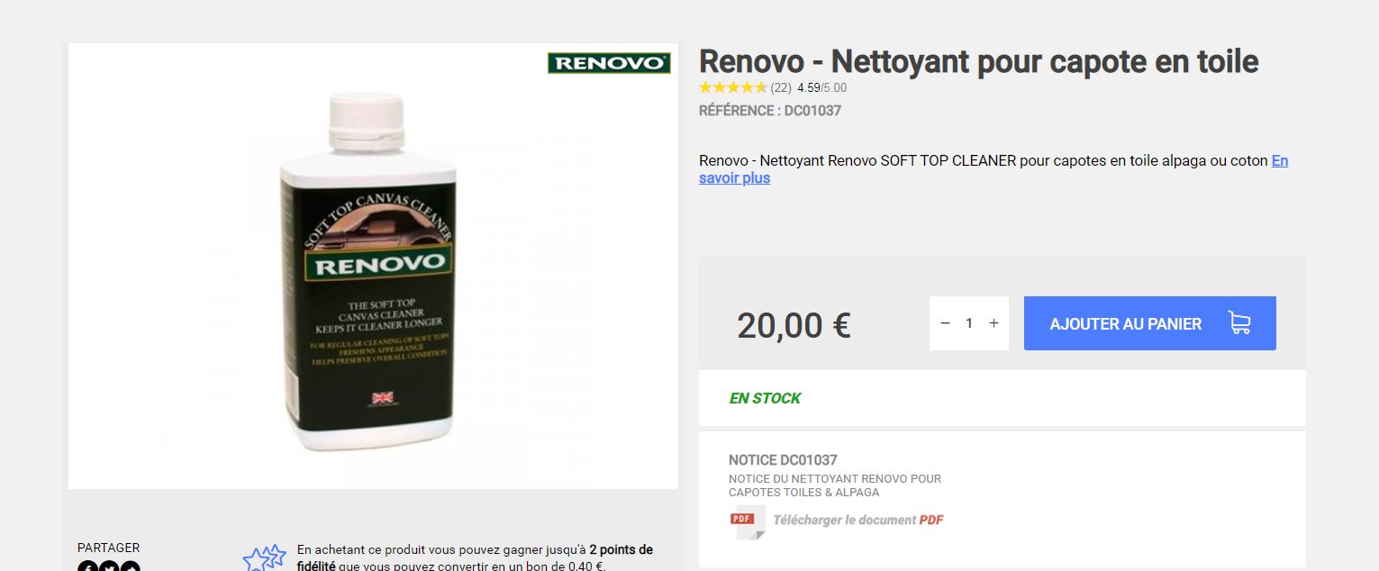 Kit RENOVO nettoyant+imperméabilisant pour capote en toile